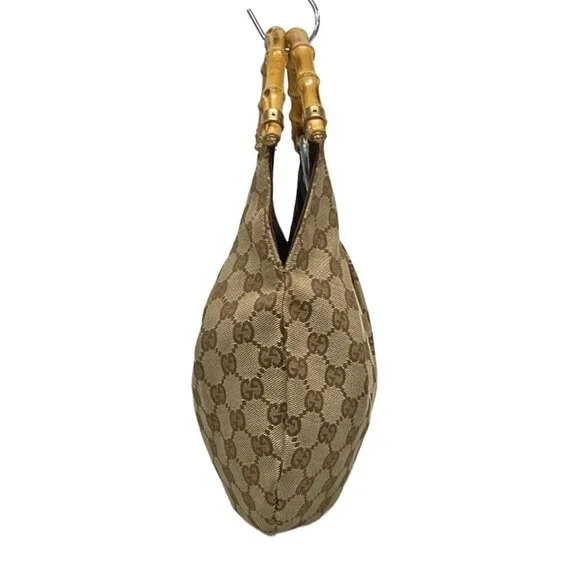 GUCCI GG/Bamboo Beige Light Blue Jacquard Leather Handbag 525-060625